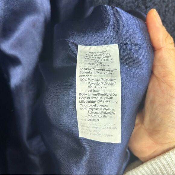 J. CREW Ariana Colorblock Sherpa Teddy Coat striped navy snap button XL AQ410 - Picture 9 of 11